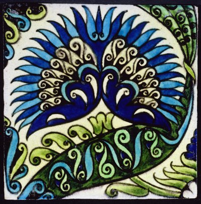 Tile with foliate pattern by William de Morgan